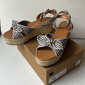 J Crew factory NEW w/box striped canvas bow flatform espadrilles womans size 10